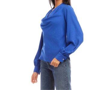 Fifteen Twenty cowl neck long sleeve blouse top blue XS